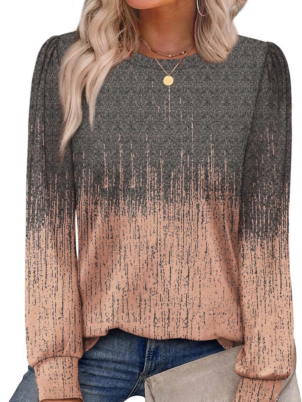 Alaroo Women's Ombre Long Sleeve Crewneck Top - Size Large
